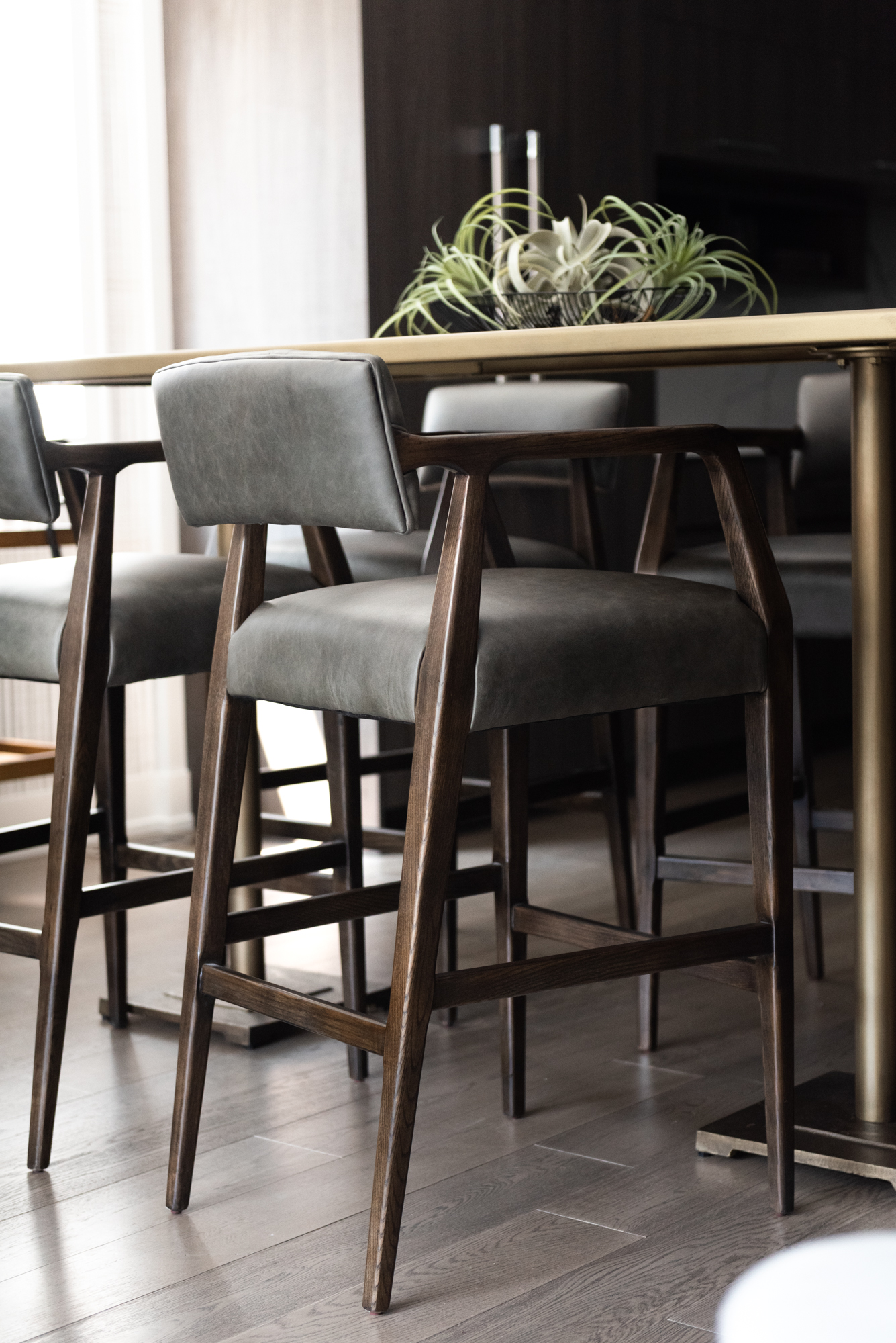 Gray leather barstools